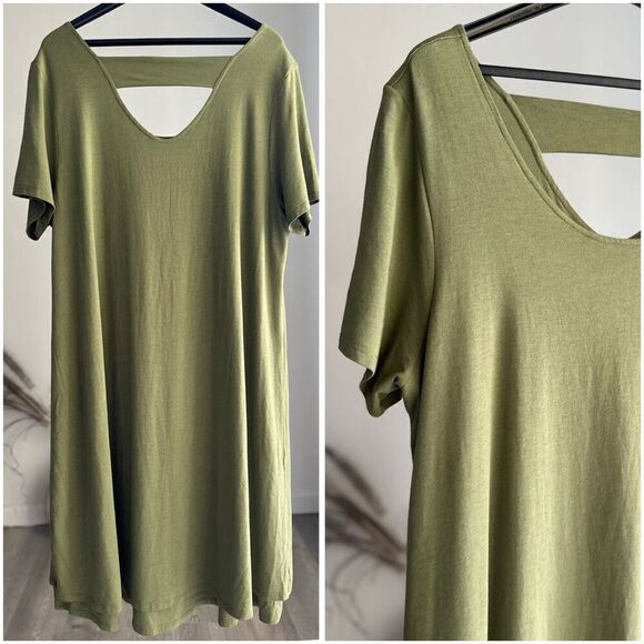 SOFT SURROUNDINGS Camille T-Shirt Dress In Loden Green 1X Peru Double Layered - Picture 2 of 5